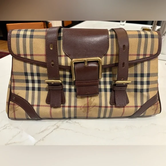 Authentic Burberry Haymarket Check Flap Shoulder Bag - Picture 1 of 7